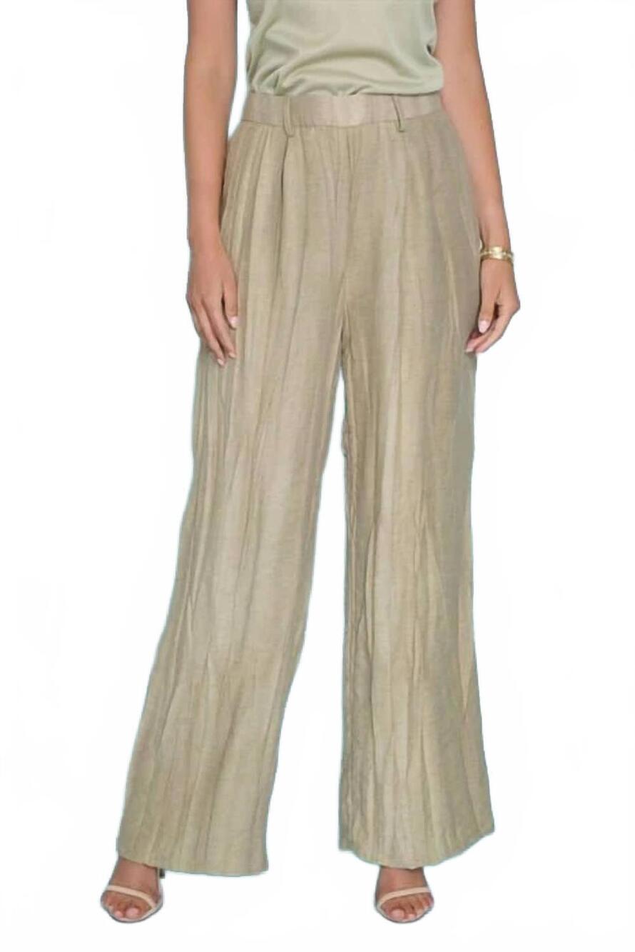 NEW PICADILLY crinkled wide-leg reg length pants in khaki green